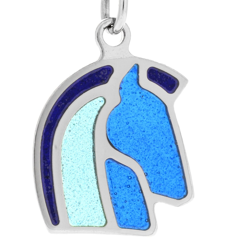 Palladium Enamel Helios Cheval Necklace Camaïeu De Bleu