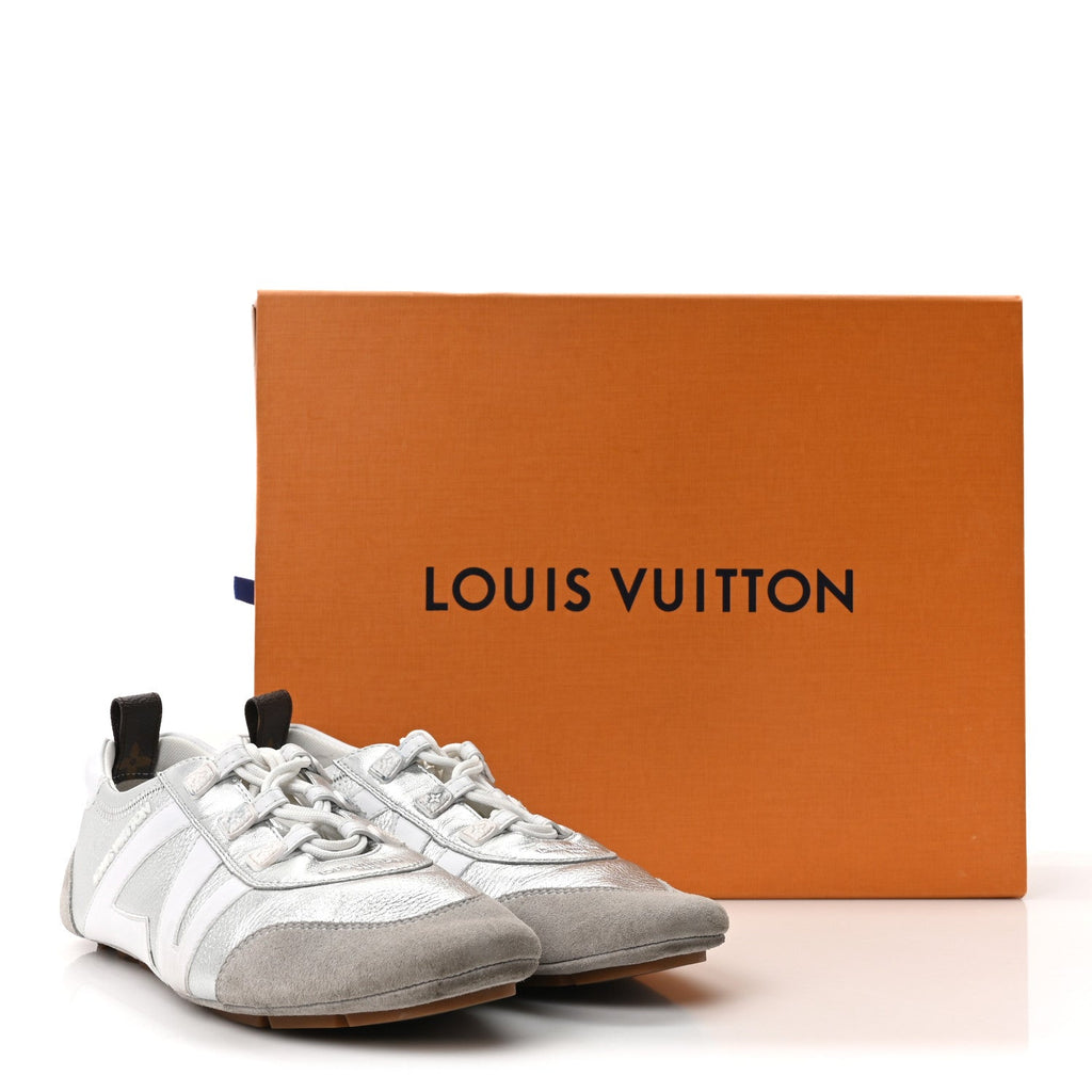 Metallic Grained Calfskin Womens LV Sneakerina 38 Silver