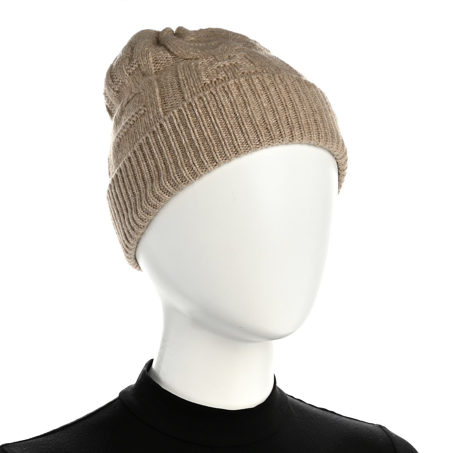 Cashmere Knit Cable Maillons Beanie M Beige