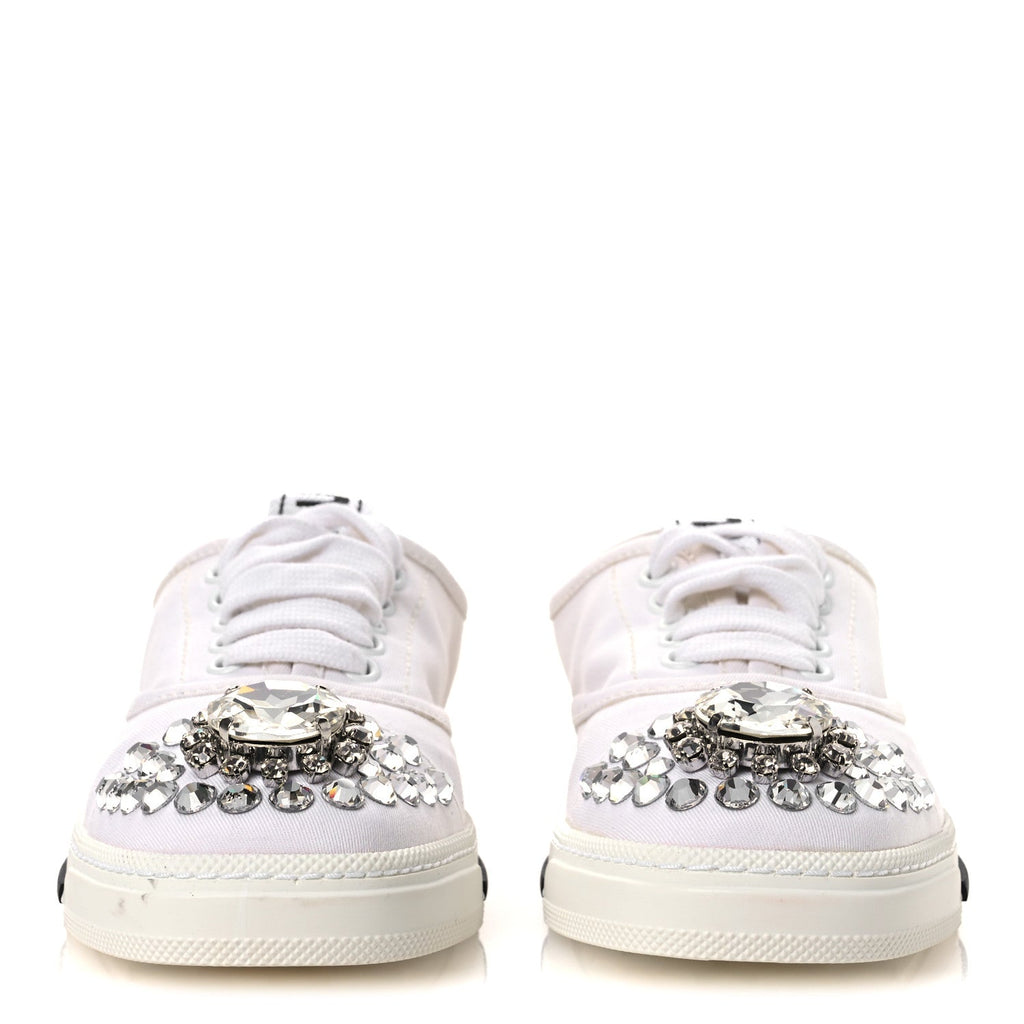 Gabardine Crystal Low Sneakers 35 Bianco