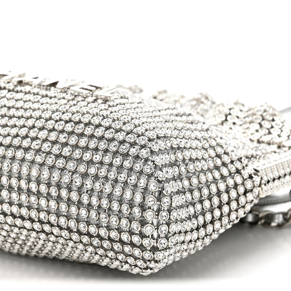 Crystal Embellished Metallic Lambskin Mini Chanel 22 Silver