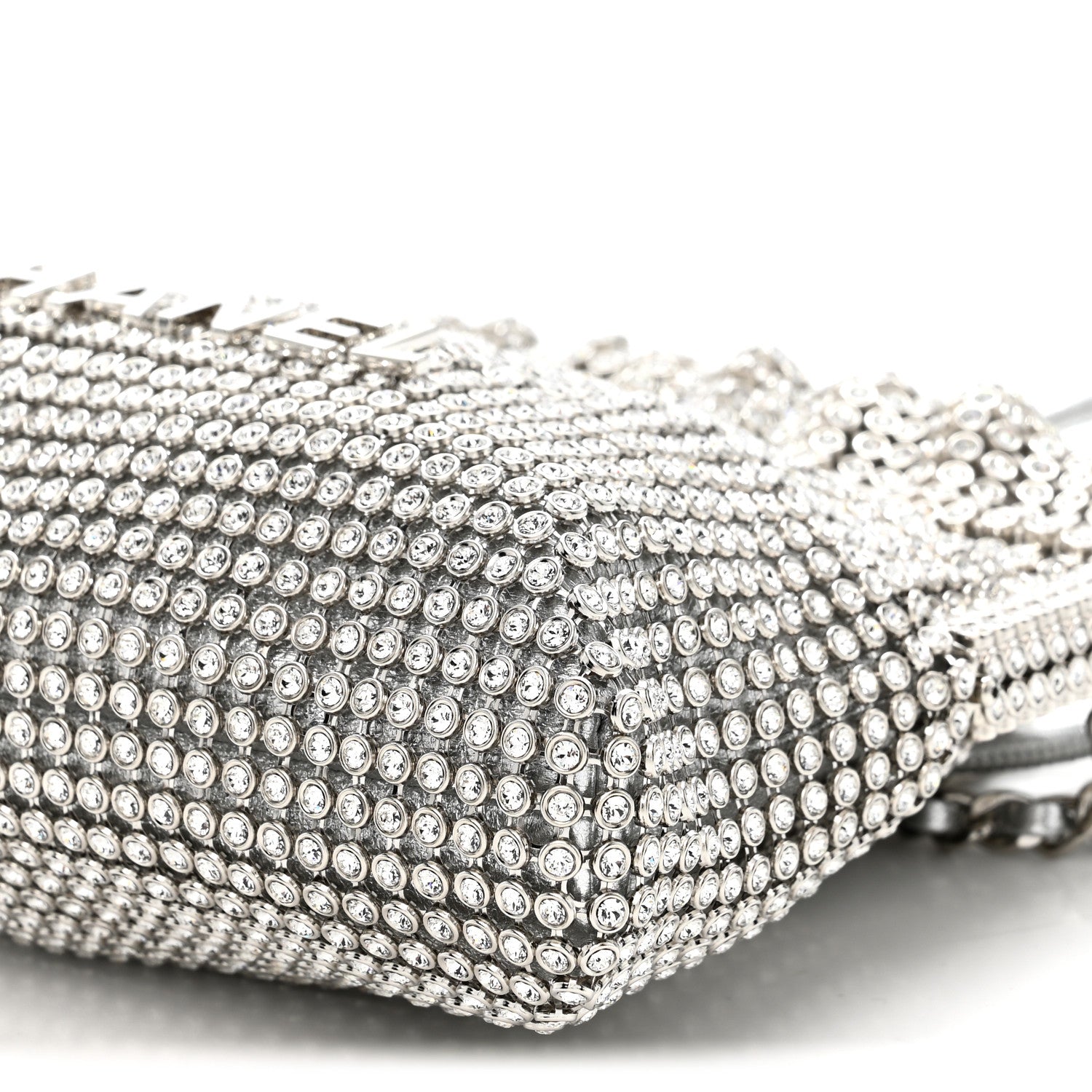 Crystal Embellished Metallic Lambskin Mini Chanel 22 Silver