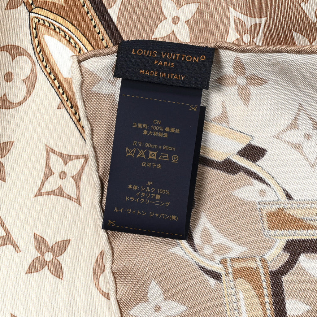 Silk Monogram Denimgram Confidential Square 90 Scarf Beige