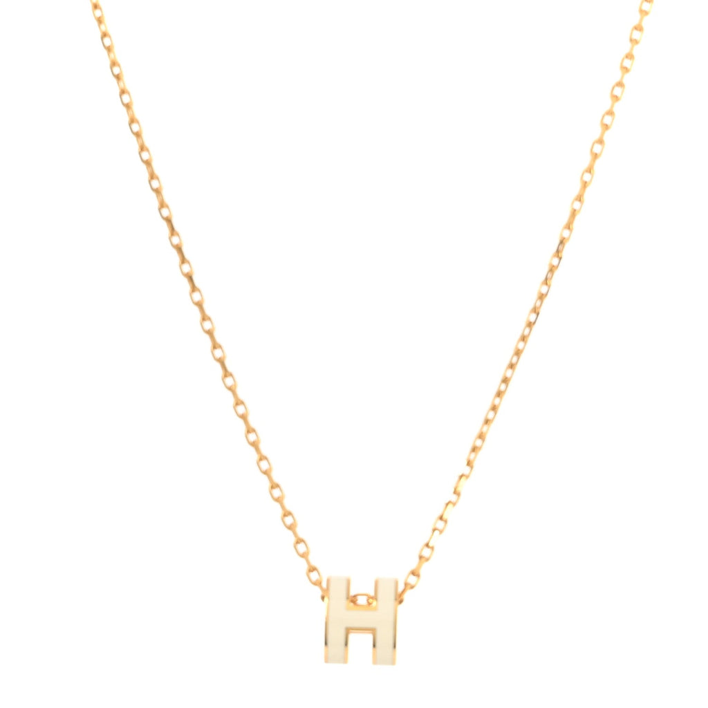 Lacquered Gold Mini Pop H Pendant Necklace White