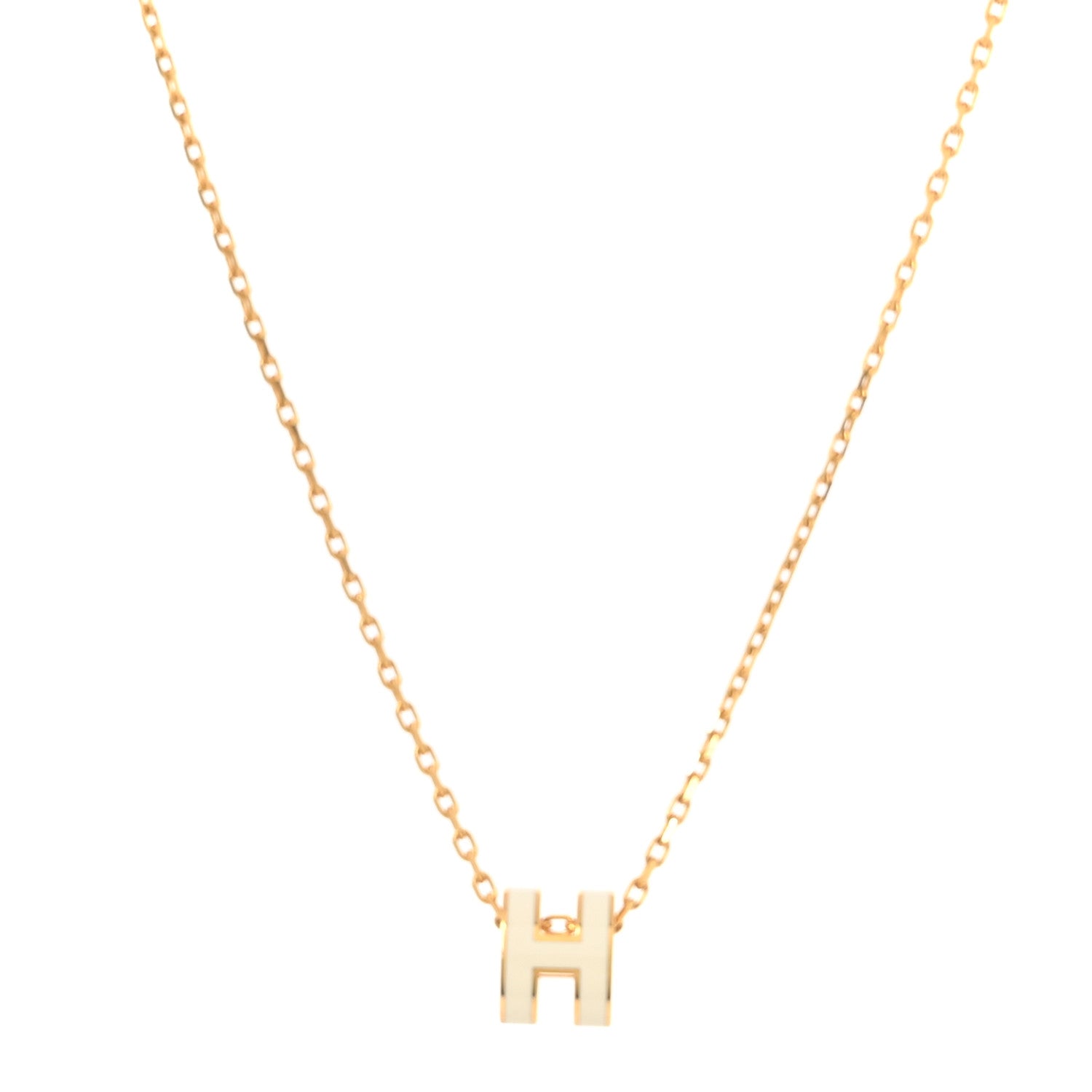Lacquered Gold Mini Pop H Pendant Necklace White