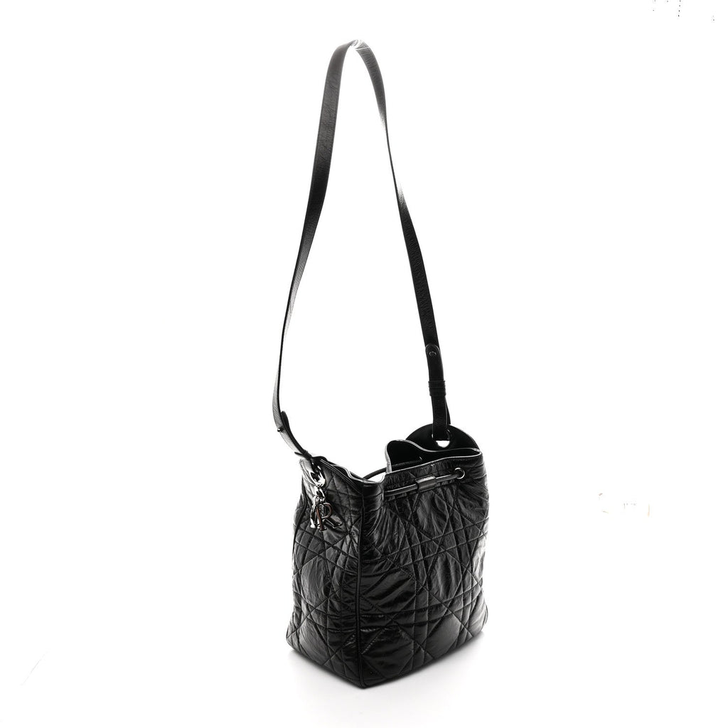 Crinkled Calfskin Macrocannage Medium D-Motion Bag Black