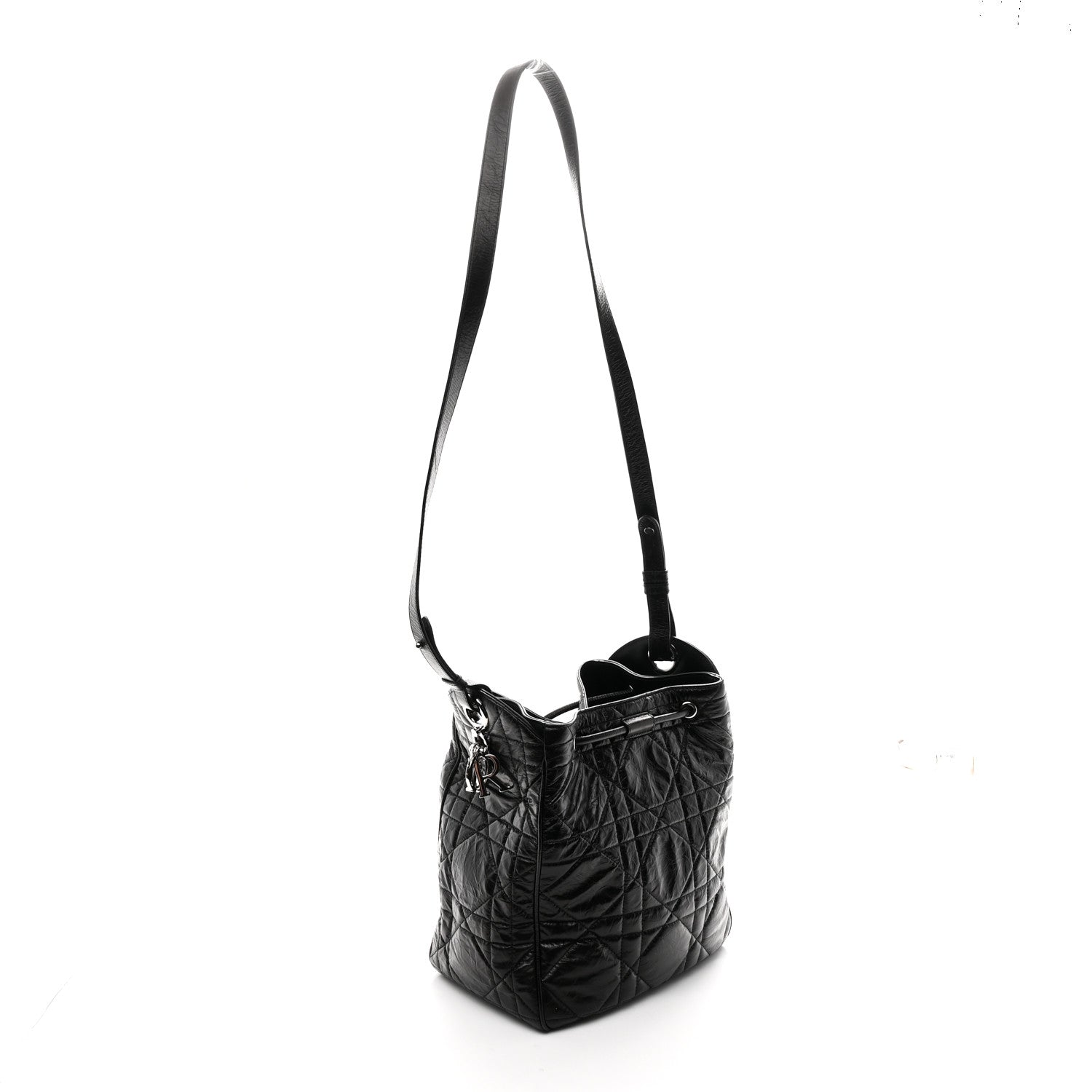 Crinkled Calfskin Macrocannage Medium D-Motion Bag Black