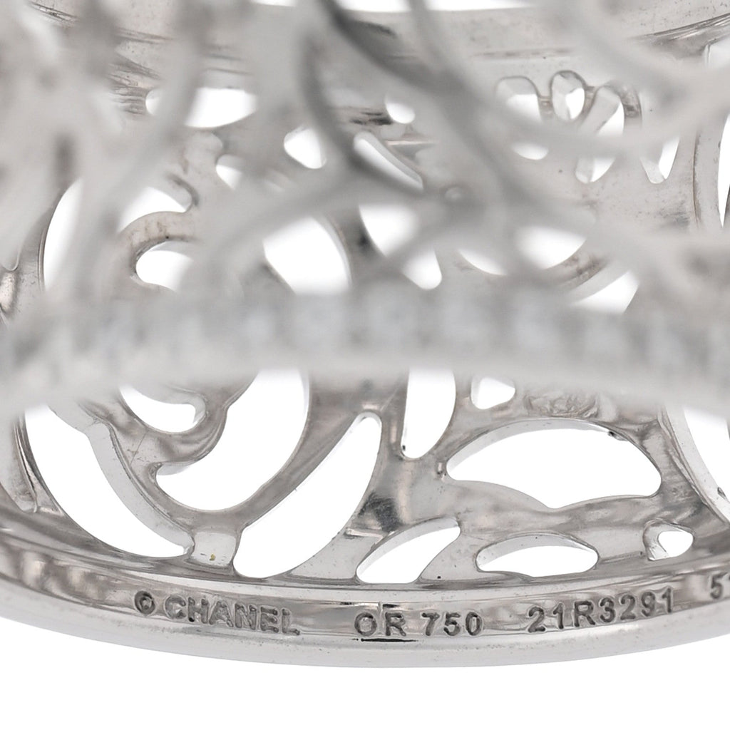 18K White Gold Diamond Camellia Ajoure Band Ring 51 5.75