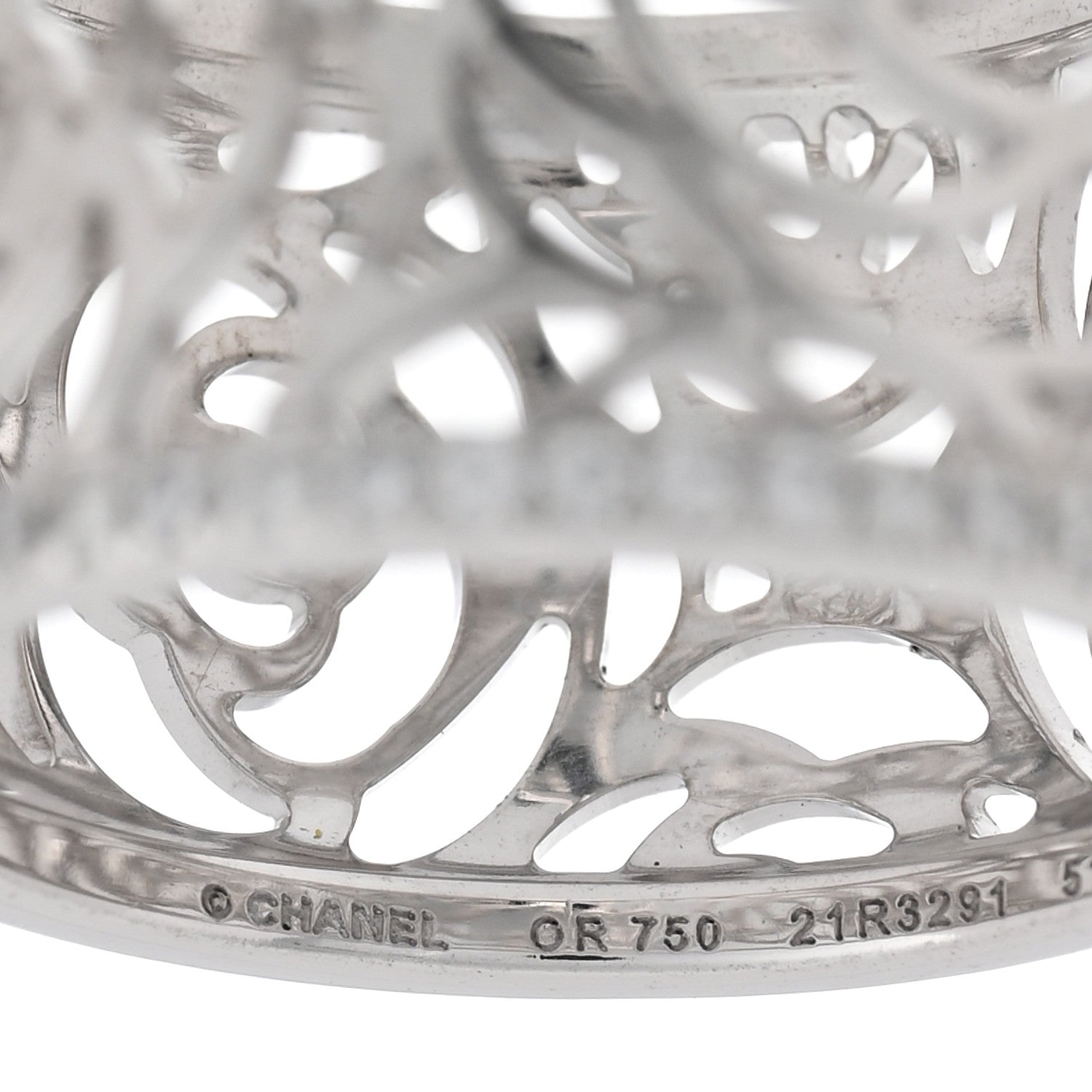 18K White Gold Diamond Camellia Ajoure Band Ring 51 5.75