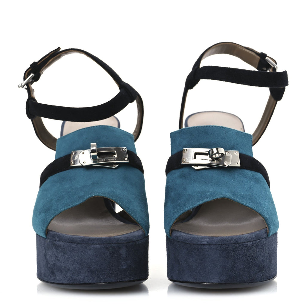 Suede Goatskin Calas Sandals 37.5 Vert Oxford Bleu Celeste Black