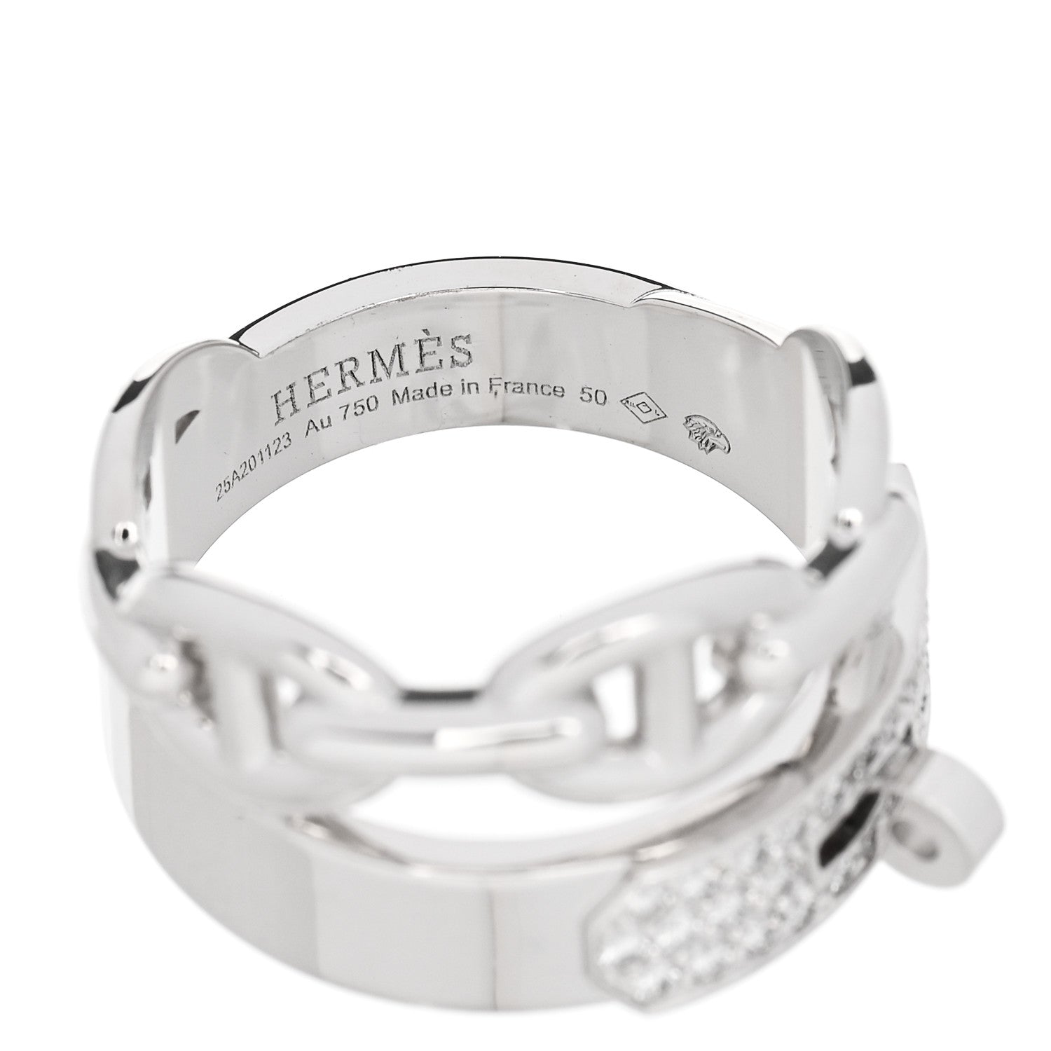 18K White Gold Kelly Diamond Double Tour Chaine d'Ancre Pave Ring 50 5.5