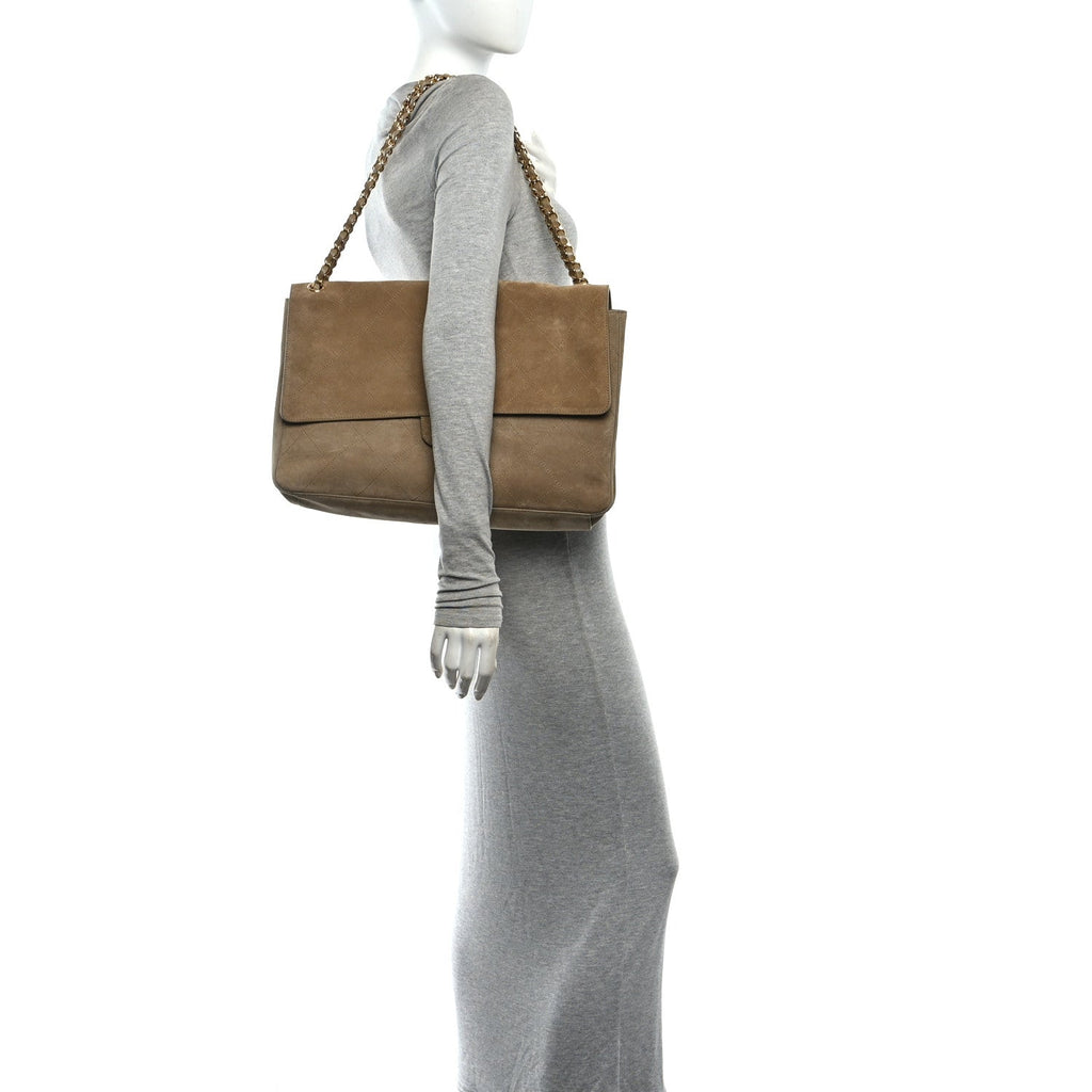Suede Calfskin Souplissimo Maxi Flap Dark Beige