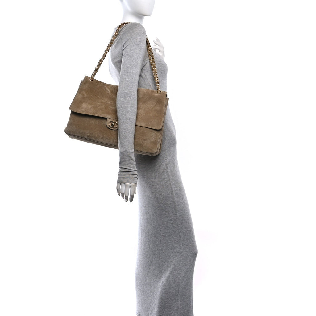 Suede Calfskin Souplissimo Maxi Flap Dark Beige