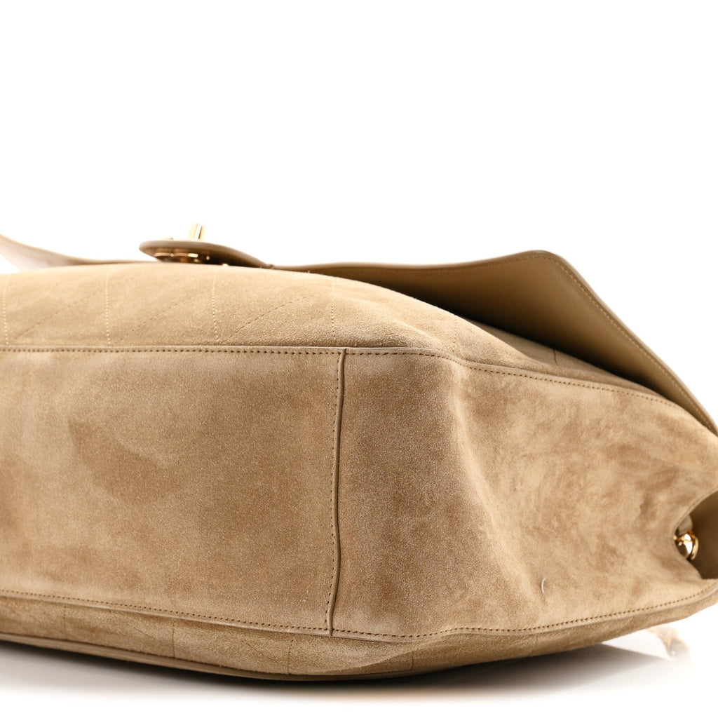 Suede Calfskin Souplissimo Maxi Flap Dark Beige