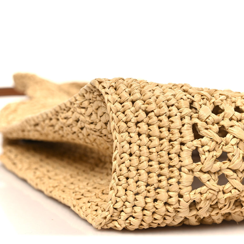 Raffia Crochet Woven Tote Bag Beige