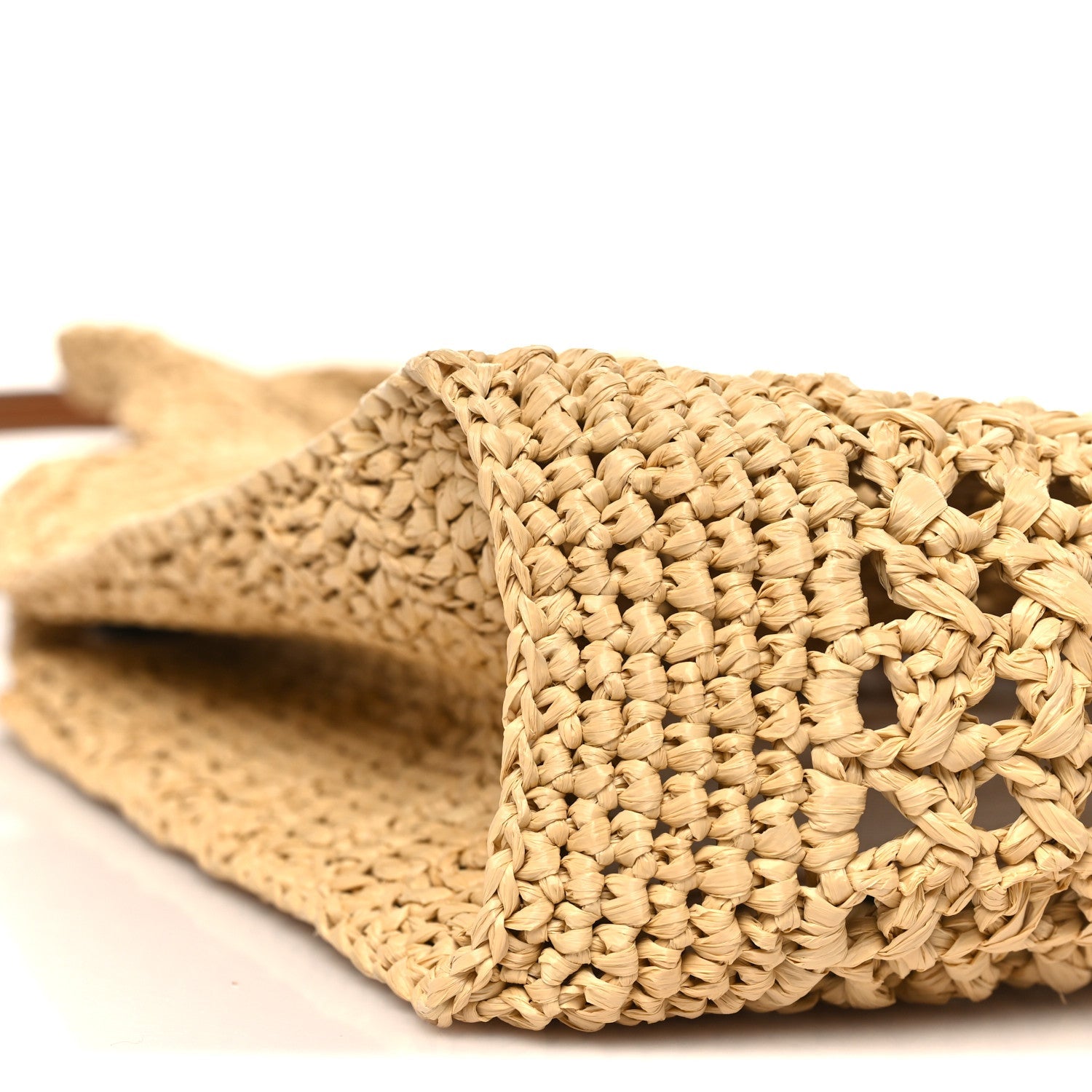 Raffia Crochet Woven Tote Bag Beige