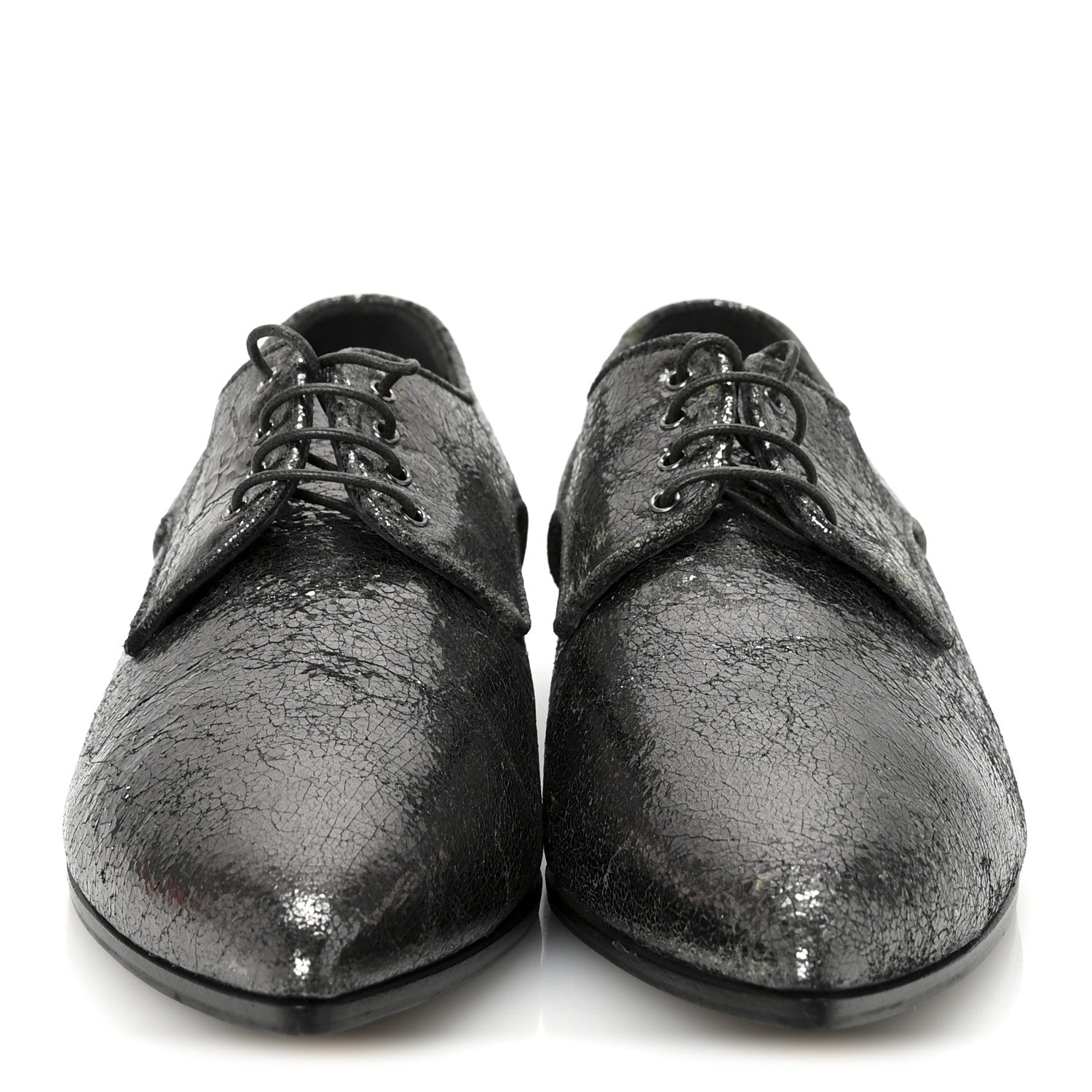 Metallic Crinkled Patent Lace Up Oxford Flats 37.5 Dark Silver