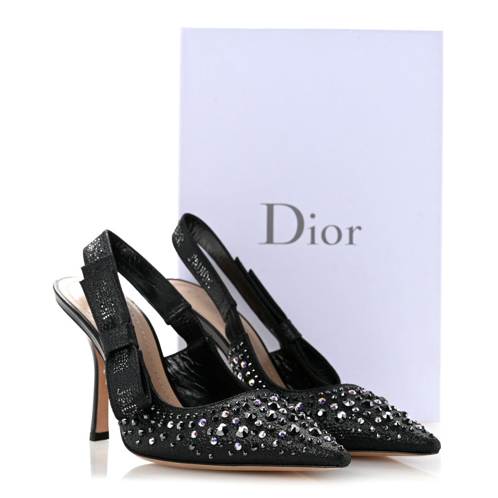Fabric Strass J'Adior Slingback 100mm Pumps 38 Black