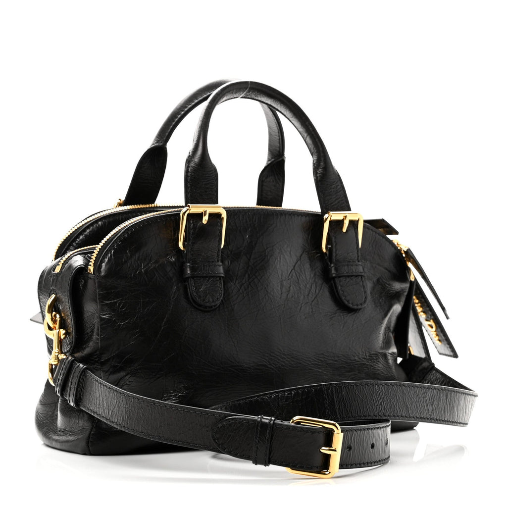 Crinkled Calfskin Small Grand Tour Bowling Bag Black