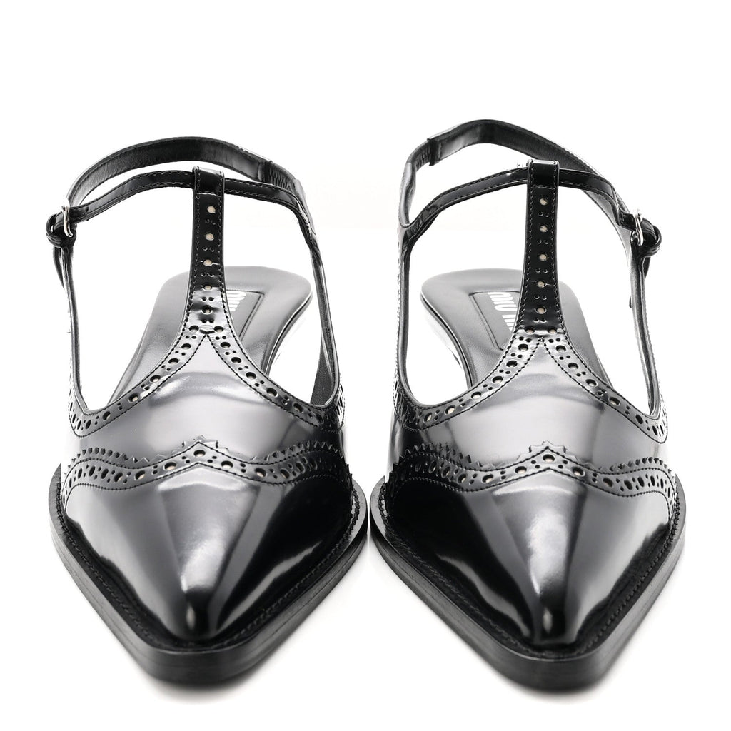 Calfskin Brogue Slingback Pumps 39 Black