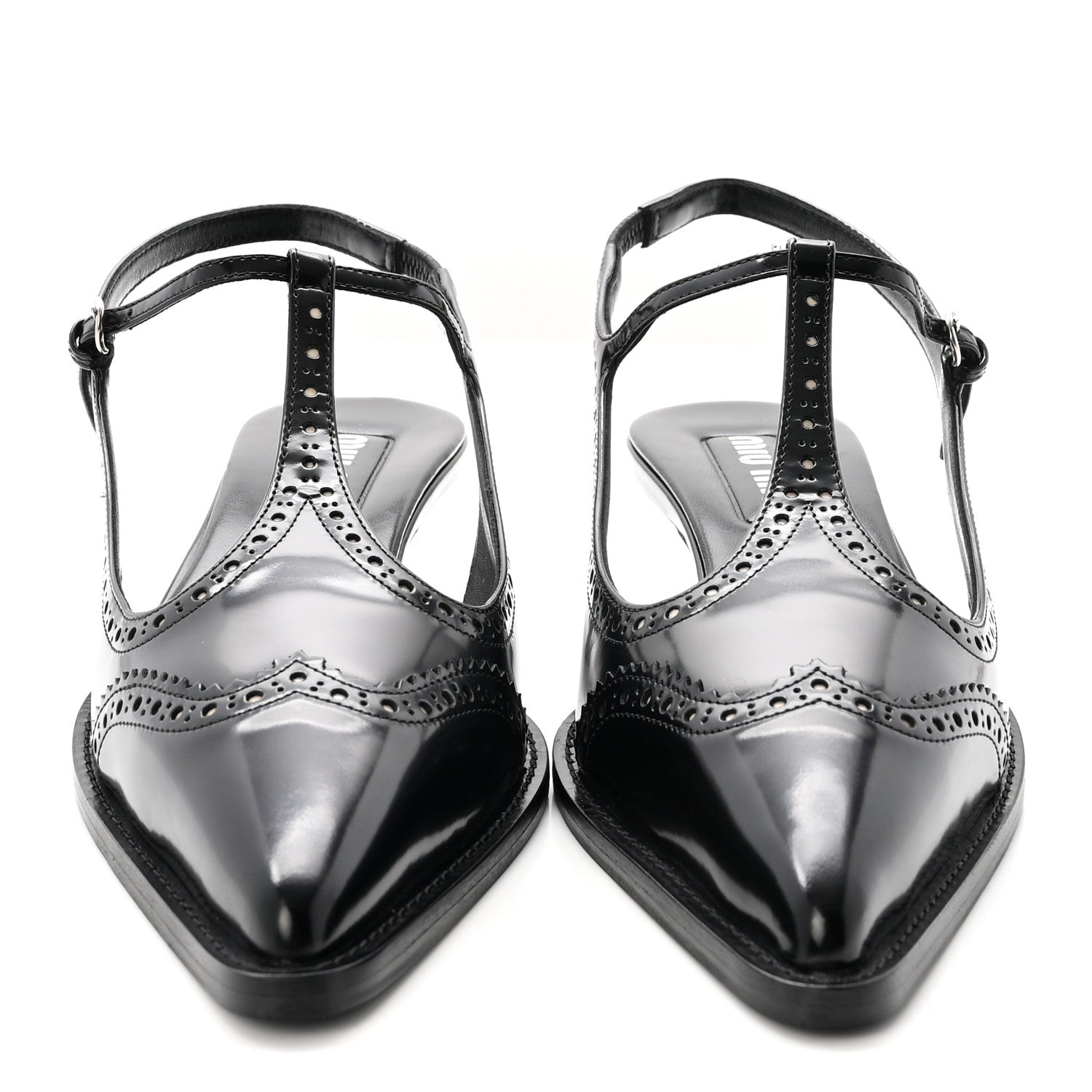 Calfskin Brogue Slingback Pumps 39 Black