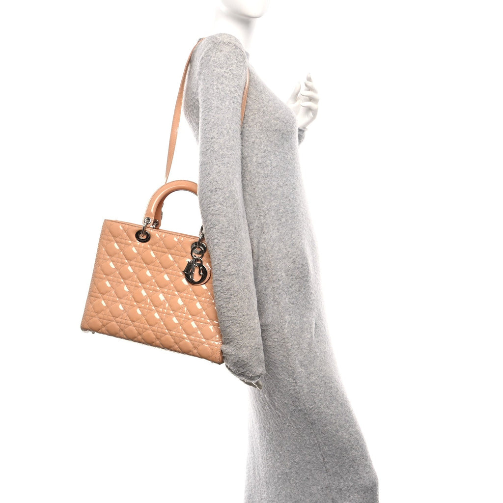Patent Cannage Large Lady Dior Rose Clair