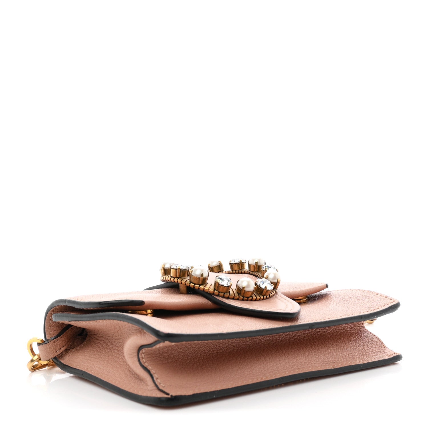Goatskin Madras Soft Calfskin Crystal Pearl Embellished Shoulder Bag Orchidea