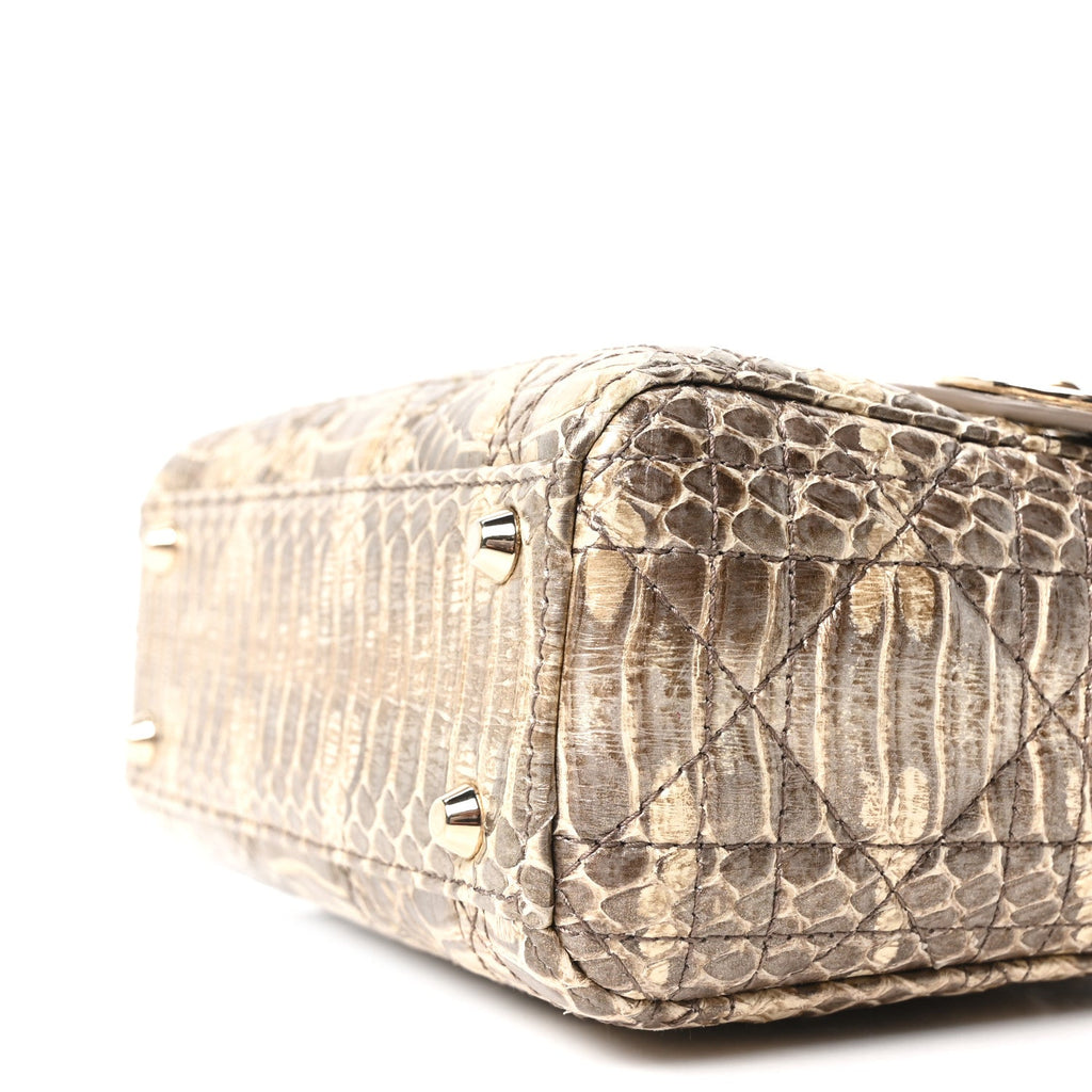 Metallic Snakeskin Cannage Mini Lady Dior Beige