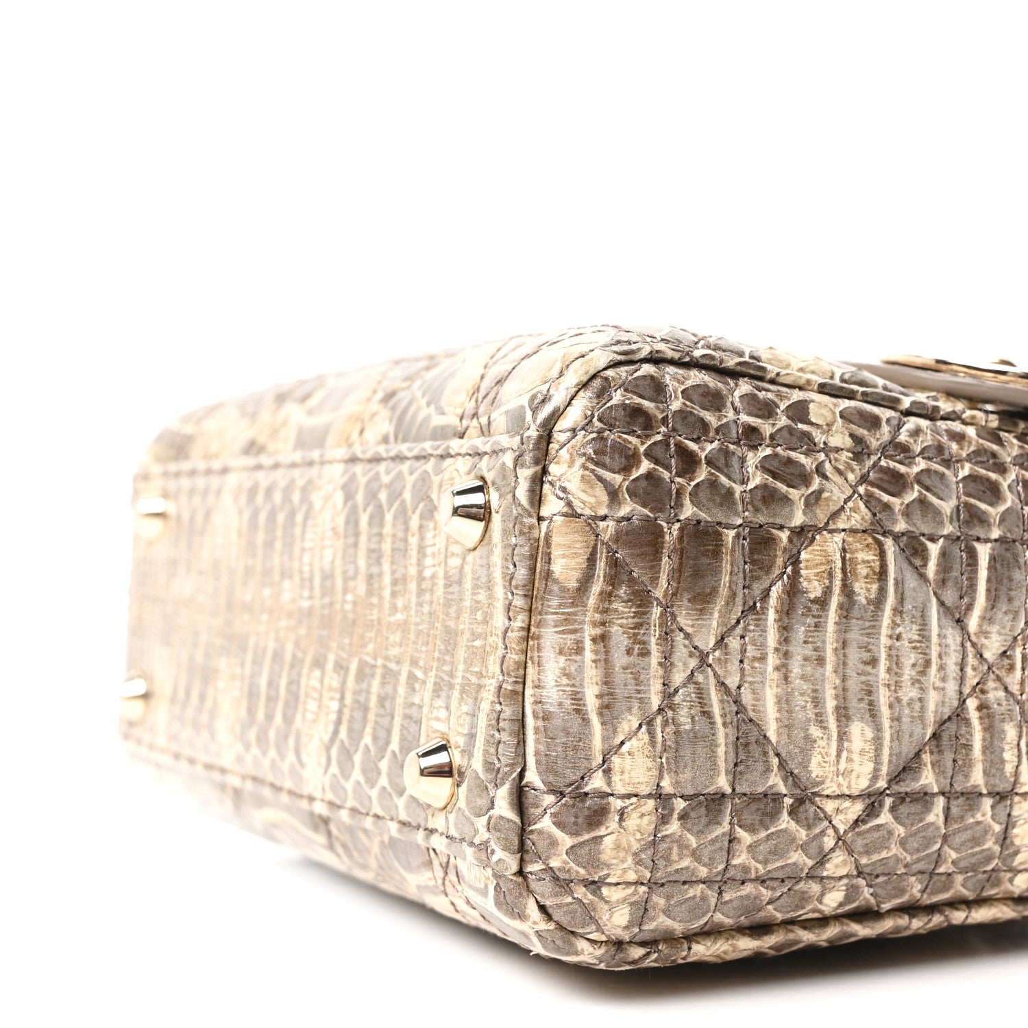 Metallic Snakeskin Cannage Mini Lady Dior Beige