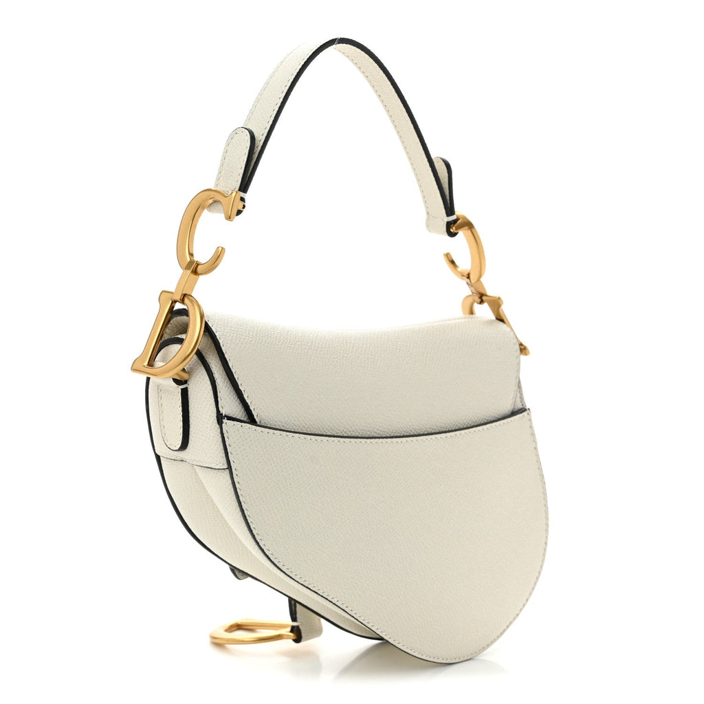Grained Calfskin Mini Saddle Bag White