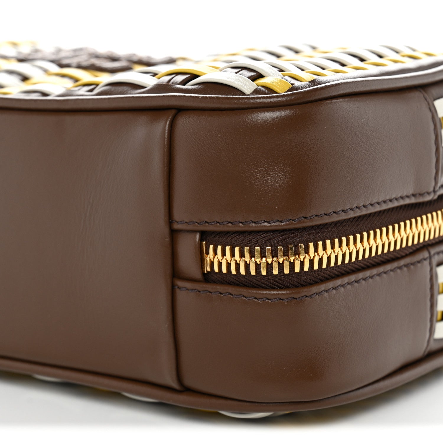 Woven Calfskin Small Beau Top Handle Bag Acero Sole Talco