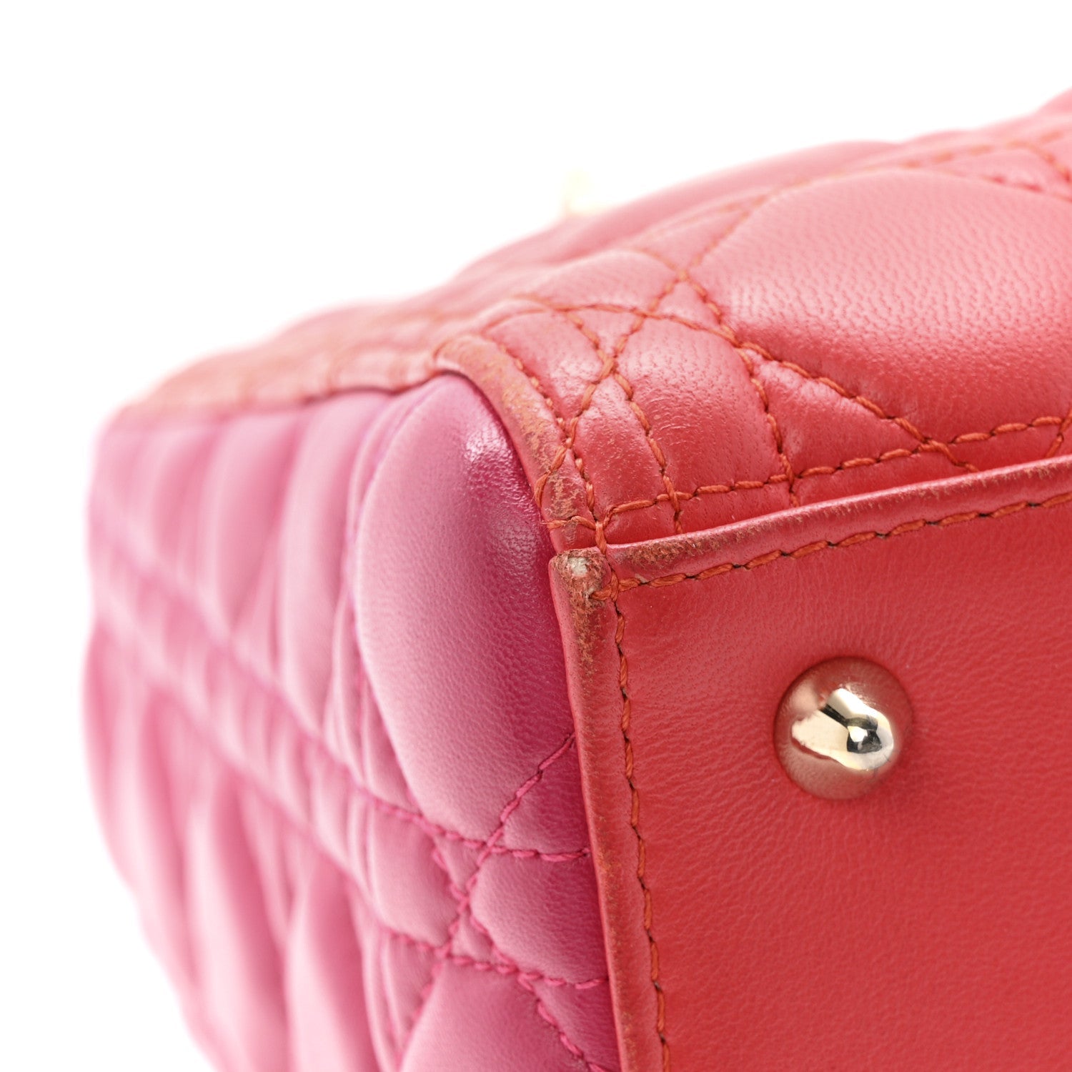 Lambskin Cannage Medium Bi-Color Lady Dior Orange Fuchsia