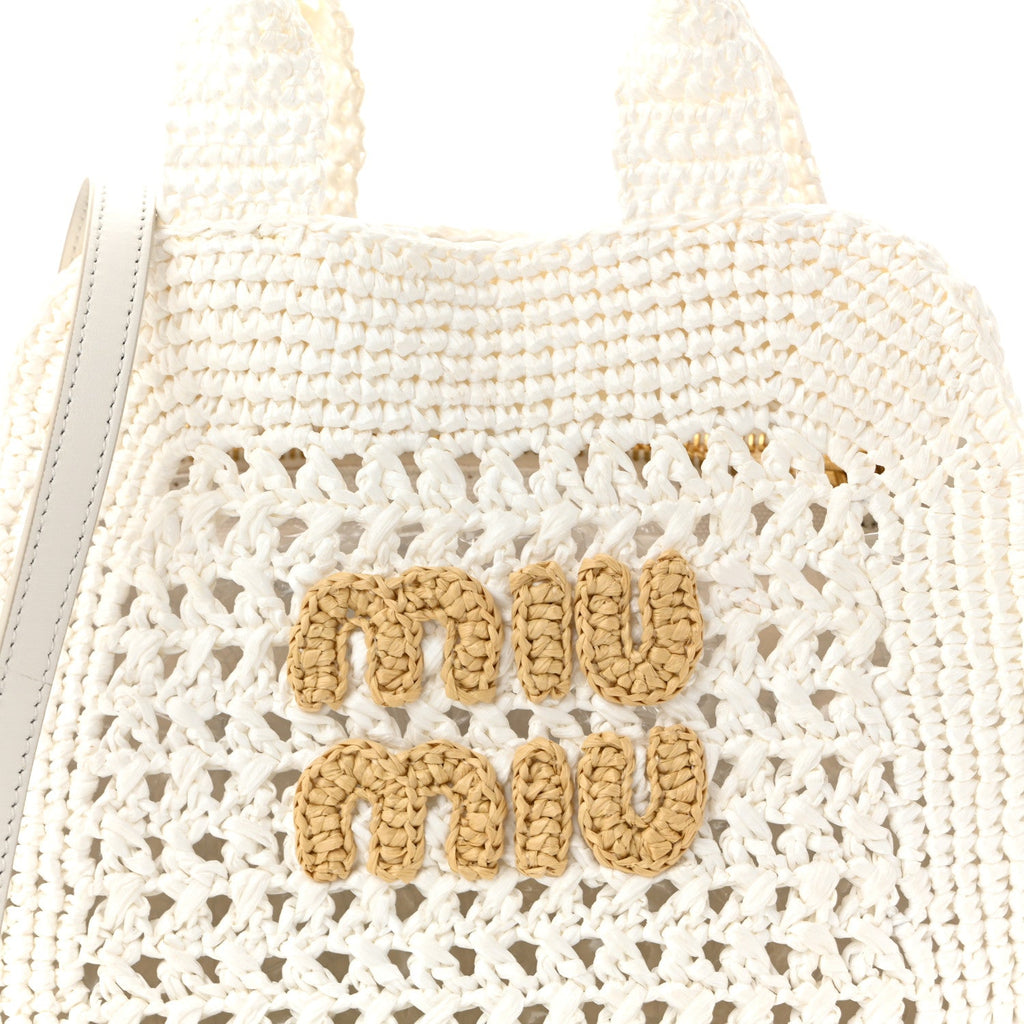 Raffia Crochet Woven Tote Bag White