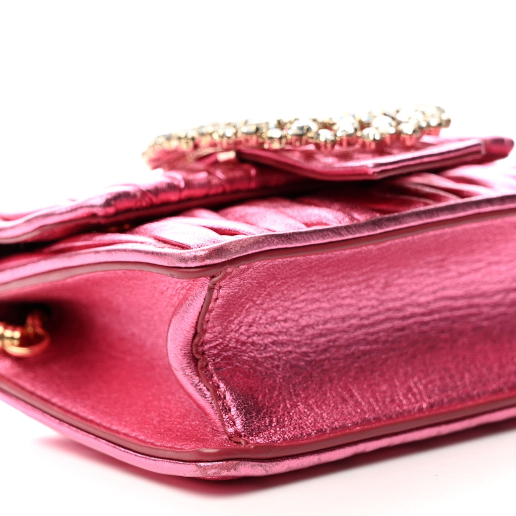 Metallic Nappa Matelasse Crystal Embellished Lady Crossbody Pink