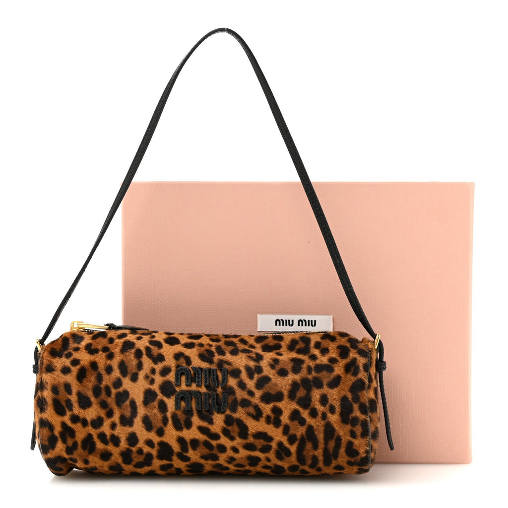 Nappa Calf Hair Leopard Printed Pouch Miele