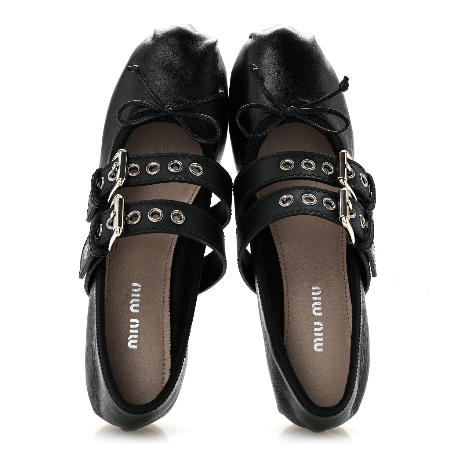 Nappa Vitello Nevada Double Buckle Ballerina Flats 36 Black