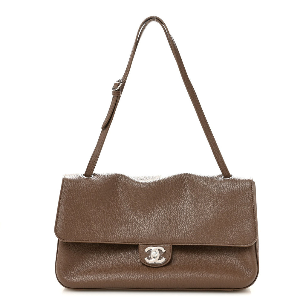 Grained Calfskin Small Souplissimo Maxi Flap Light Brown