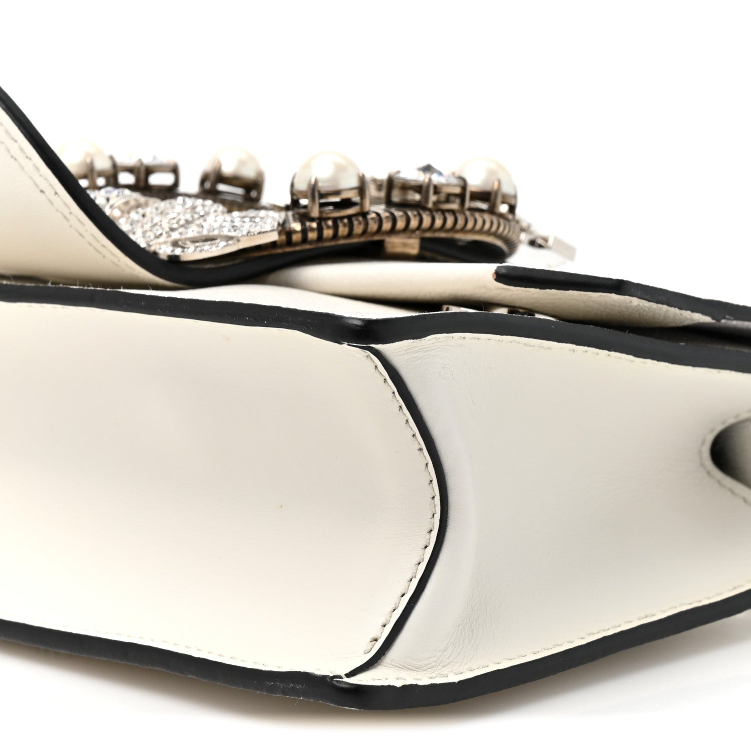 Goatskin Madras Soft Calf Crystal Embellished Shoulder Bag Bianco