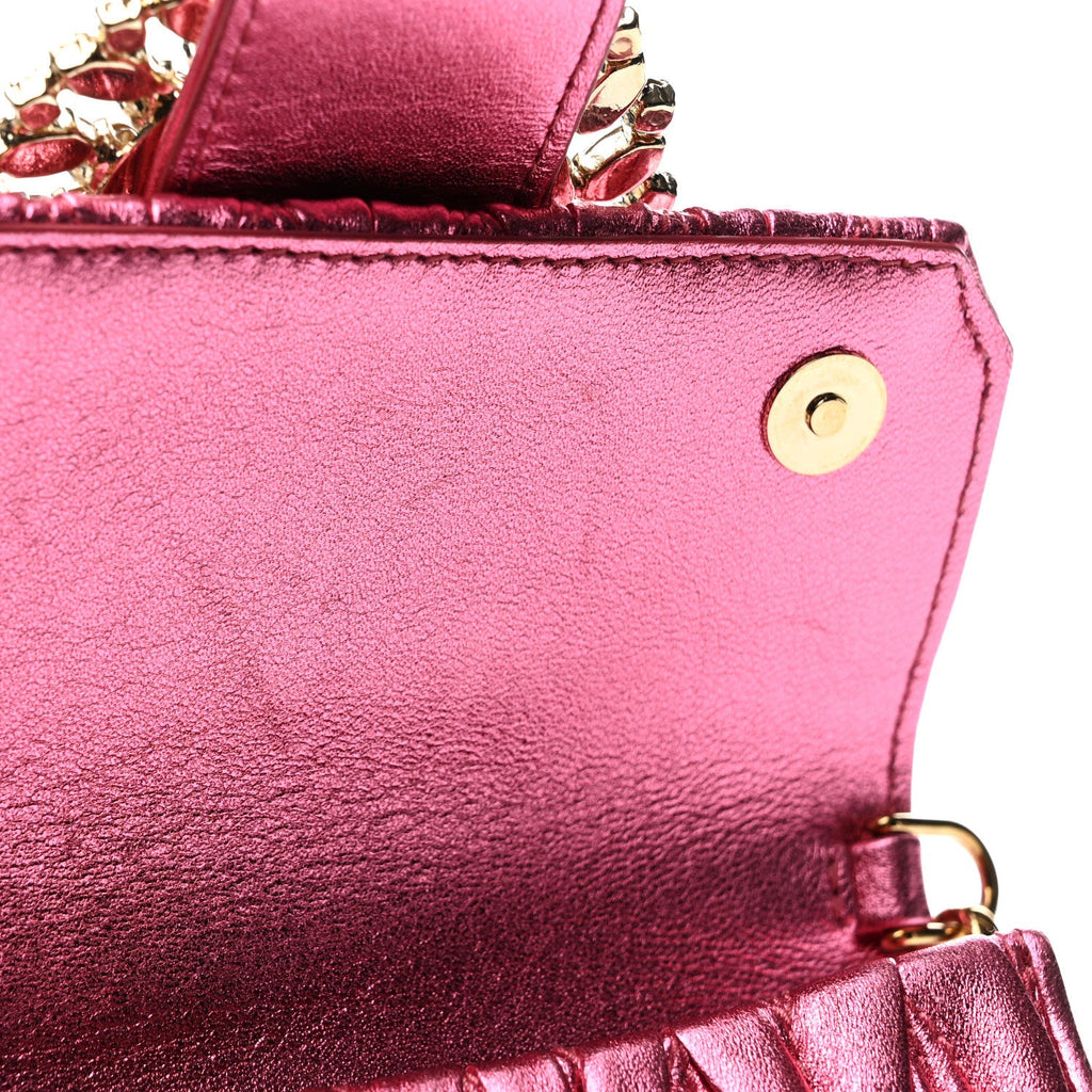 Metallic Nappa Matelasse Crystal Embellished Lady Crossbody Pink
