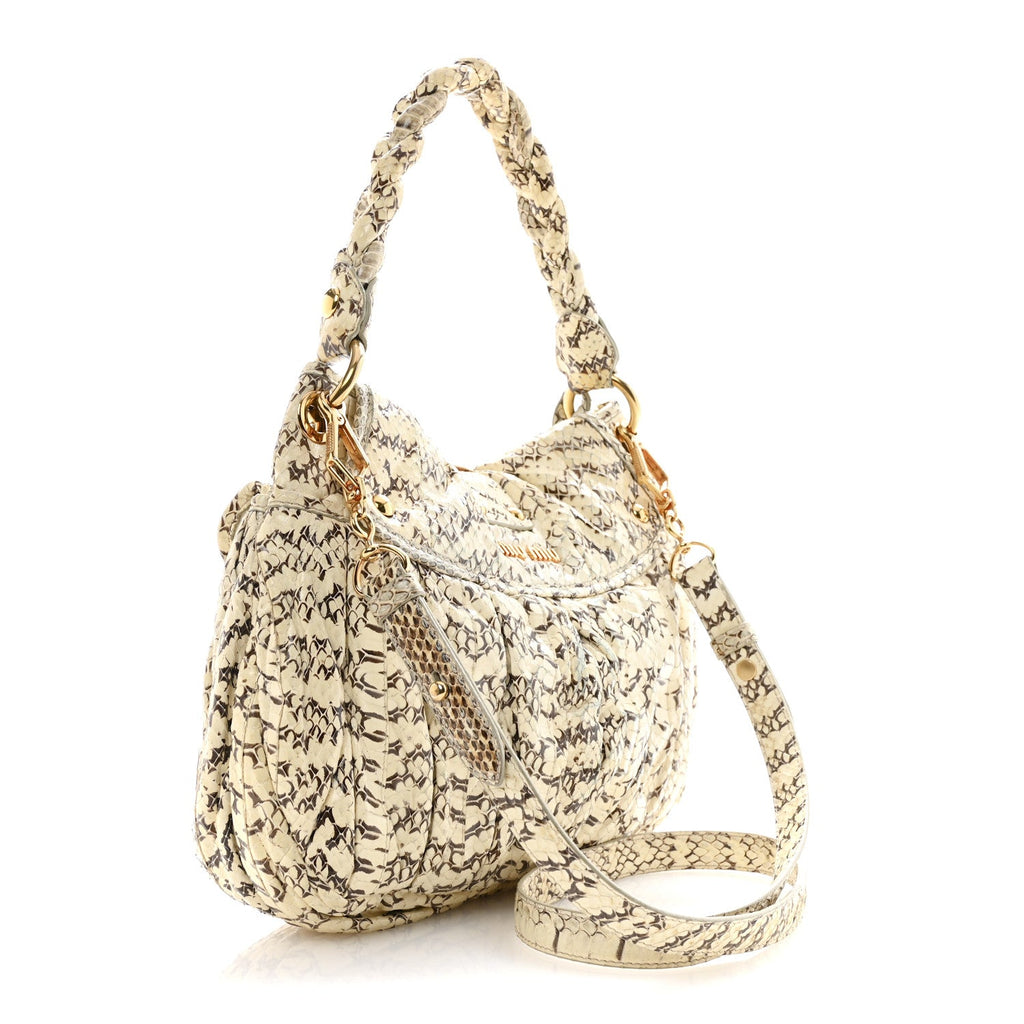 Snakeskin Small Matelasse Coffer Hobo Beige
