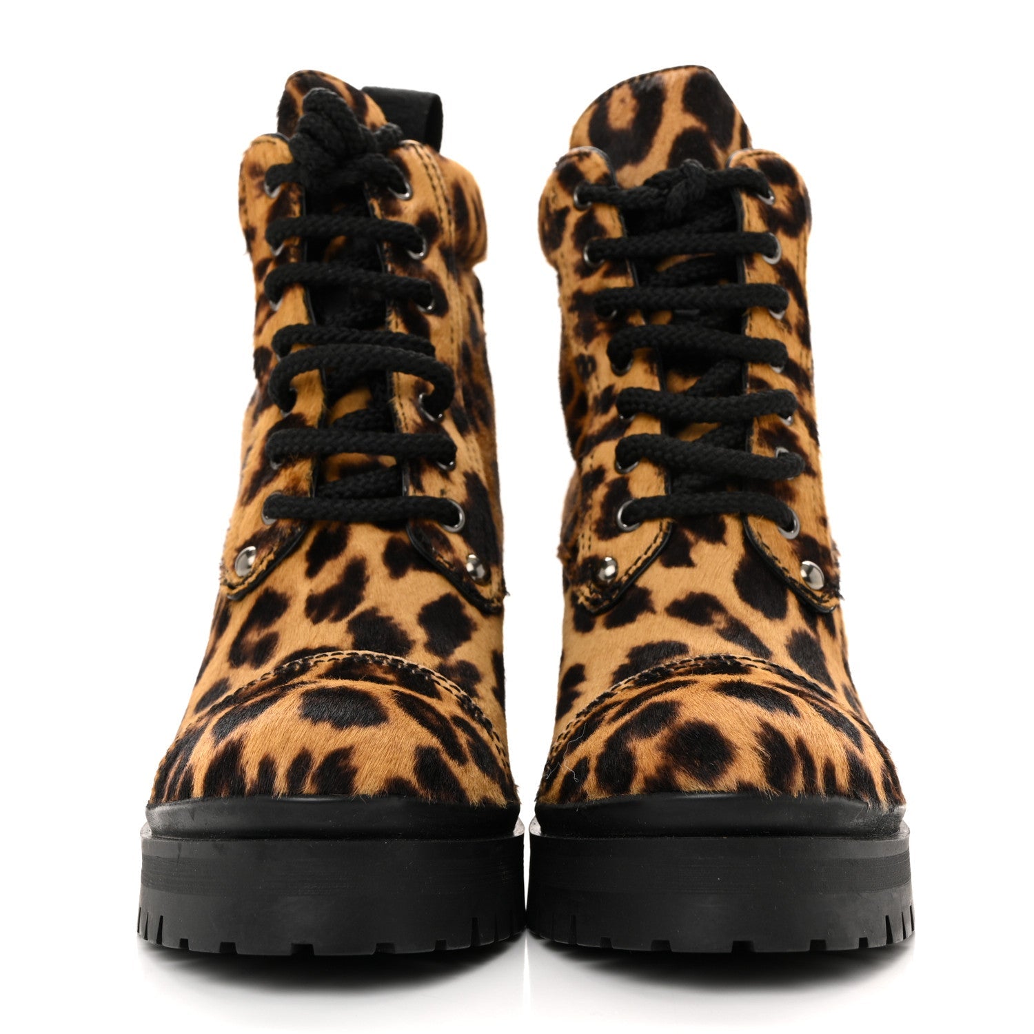 Cavallino Calf Hair Leopard Lace Up Boots 37.5 Miele