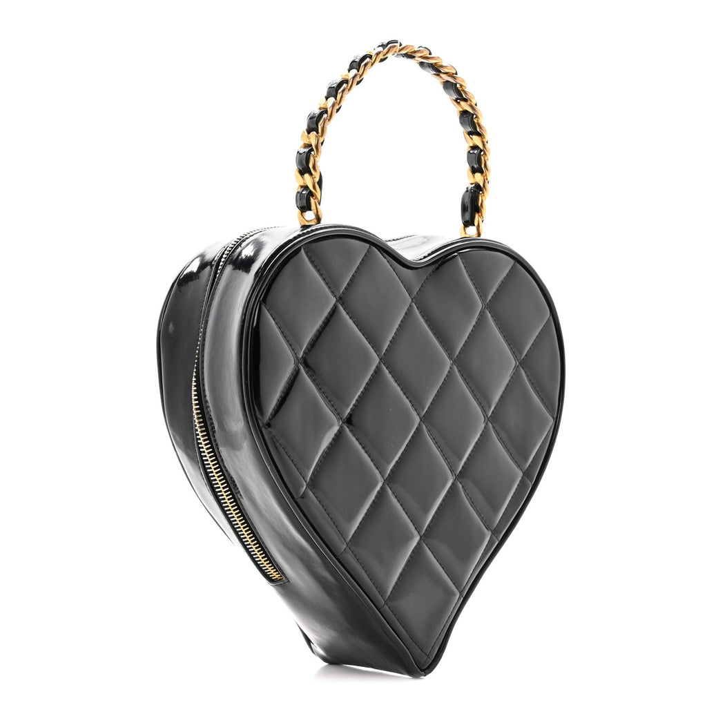 Patent Quilted CC Barbie Heart Vanity Case Black