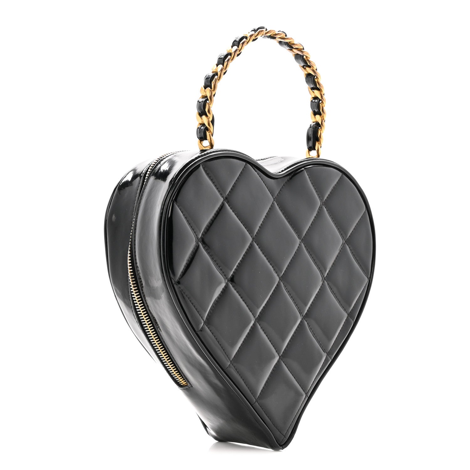 Patent Quilted CC Barbie Heart Vanity Case Black