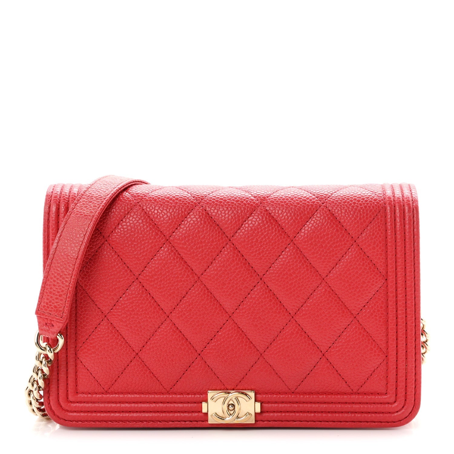Caviar Quilted Boy Wallet On Chain WOC Red