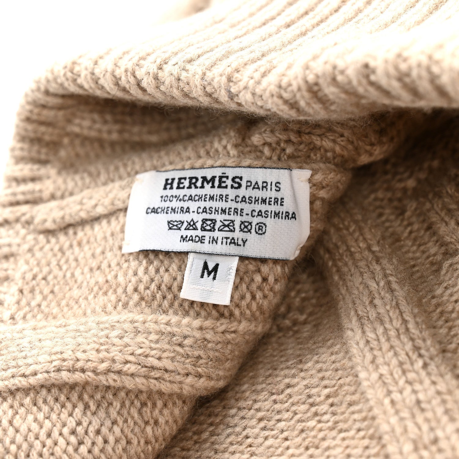 Cashmere Knit Cable Maillons Beanie M Beige
