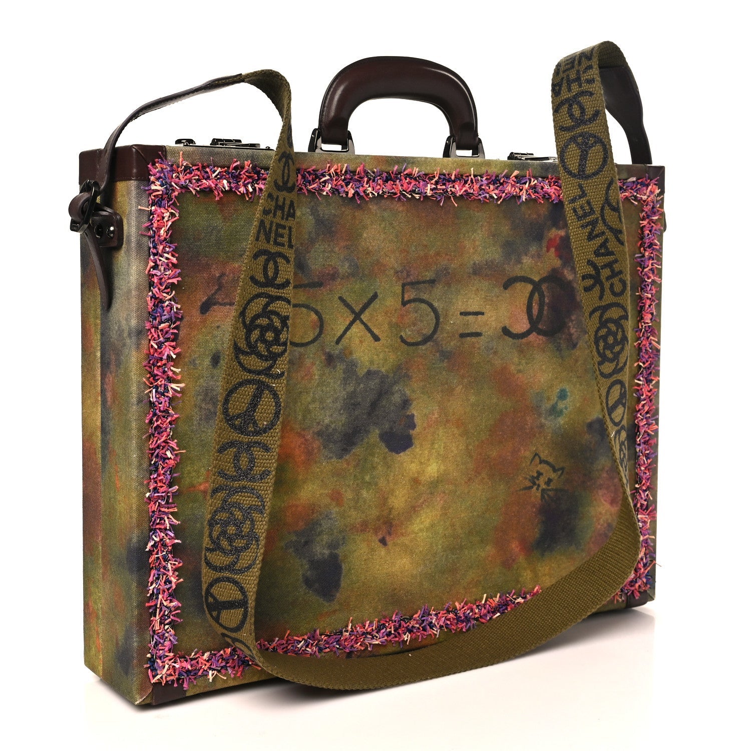 Washed Toile Graffiti On The Pavements Briefcase Khaki Multicolor
