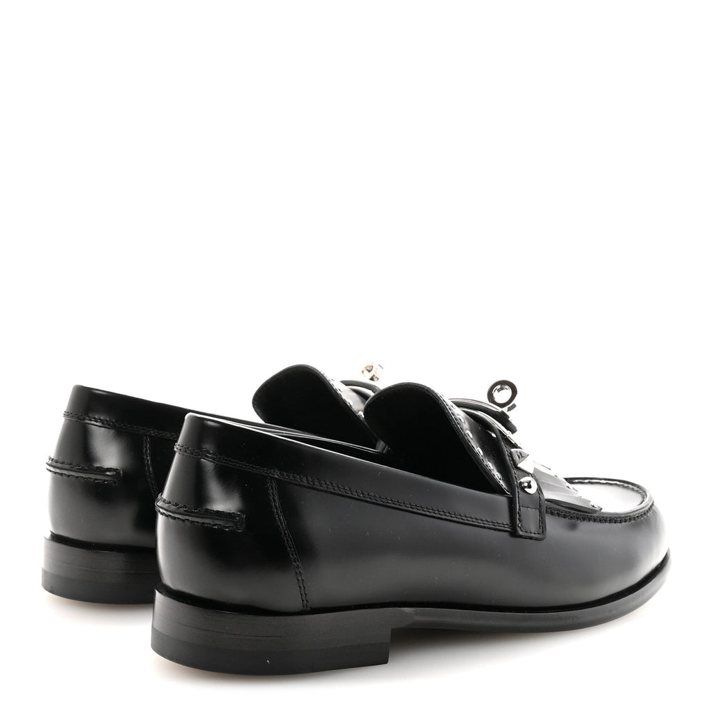 Glazed Calfskin Medor Studded Fringe Womens Destin Loafer 35 Black