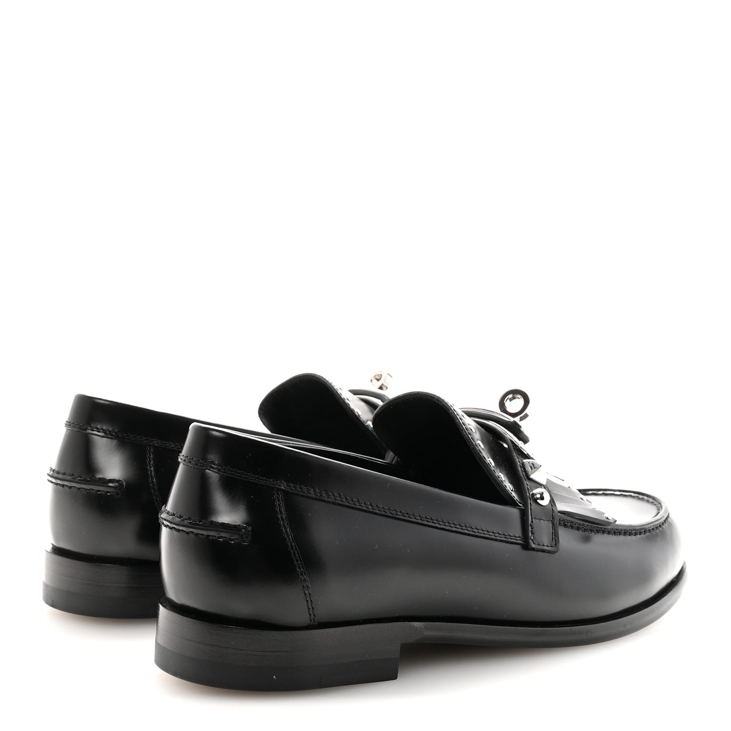 Glazed Calfskin Medor Studded Fringe Womens Destin Loafer 35 Black
