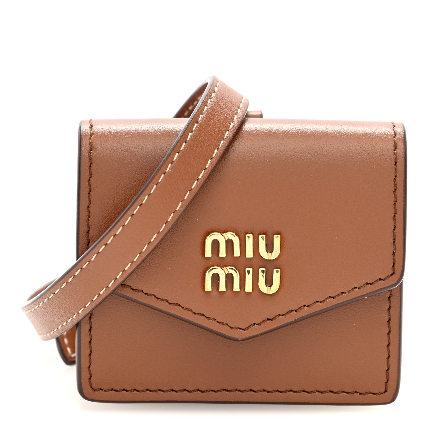 Nappa Flap Pouch Bag Charm Cognac Orange