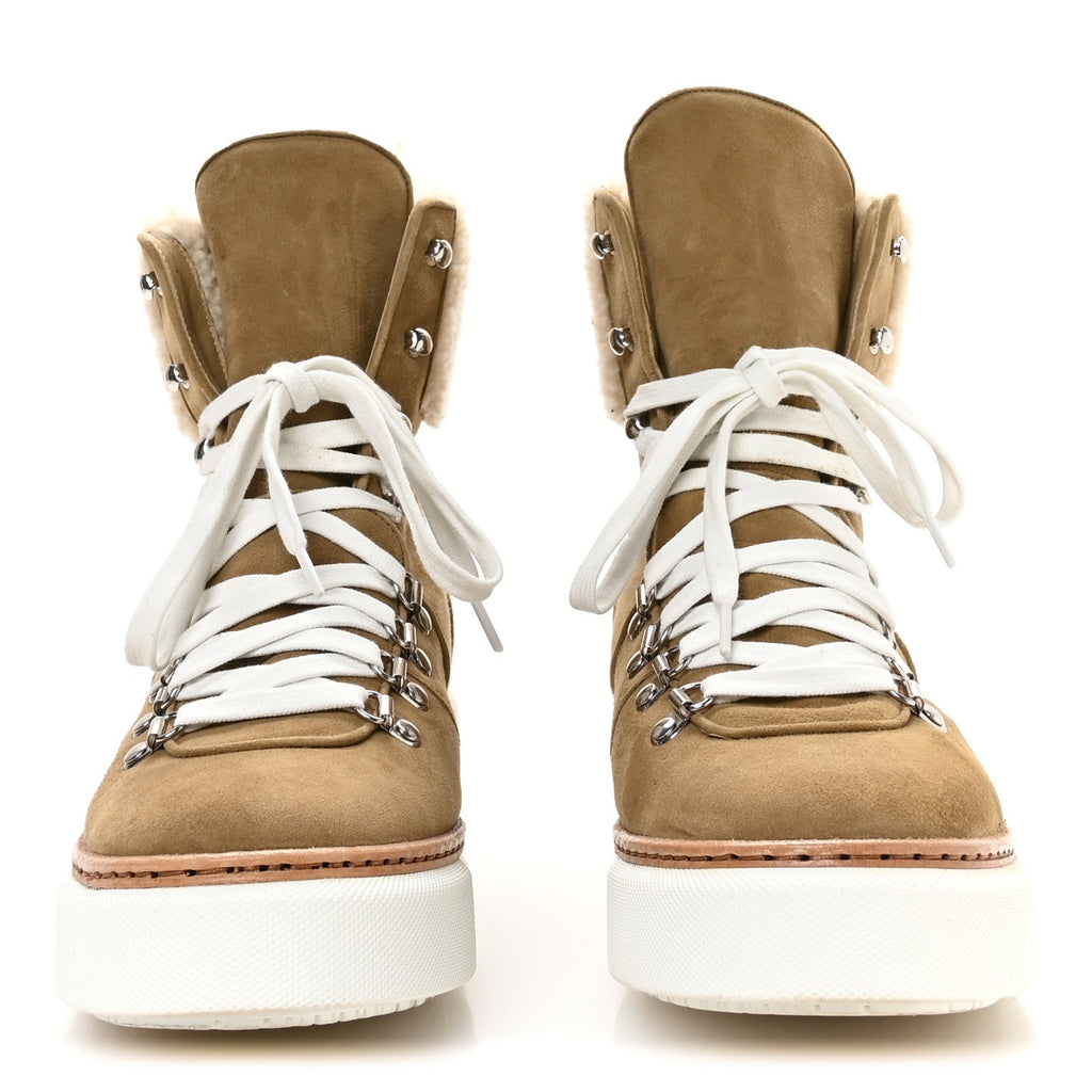Chevre Velours Woolskin Womens Flocon Ankle Boots 39.5 Beige Gobi Ecru